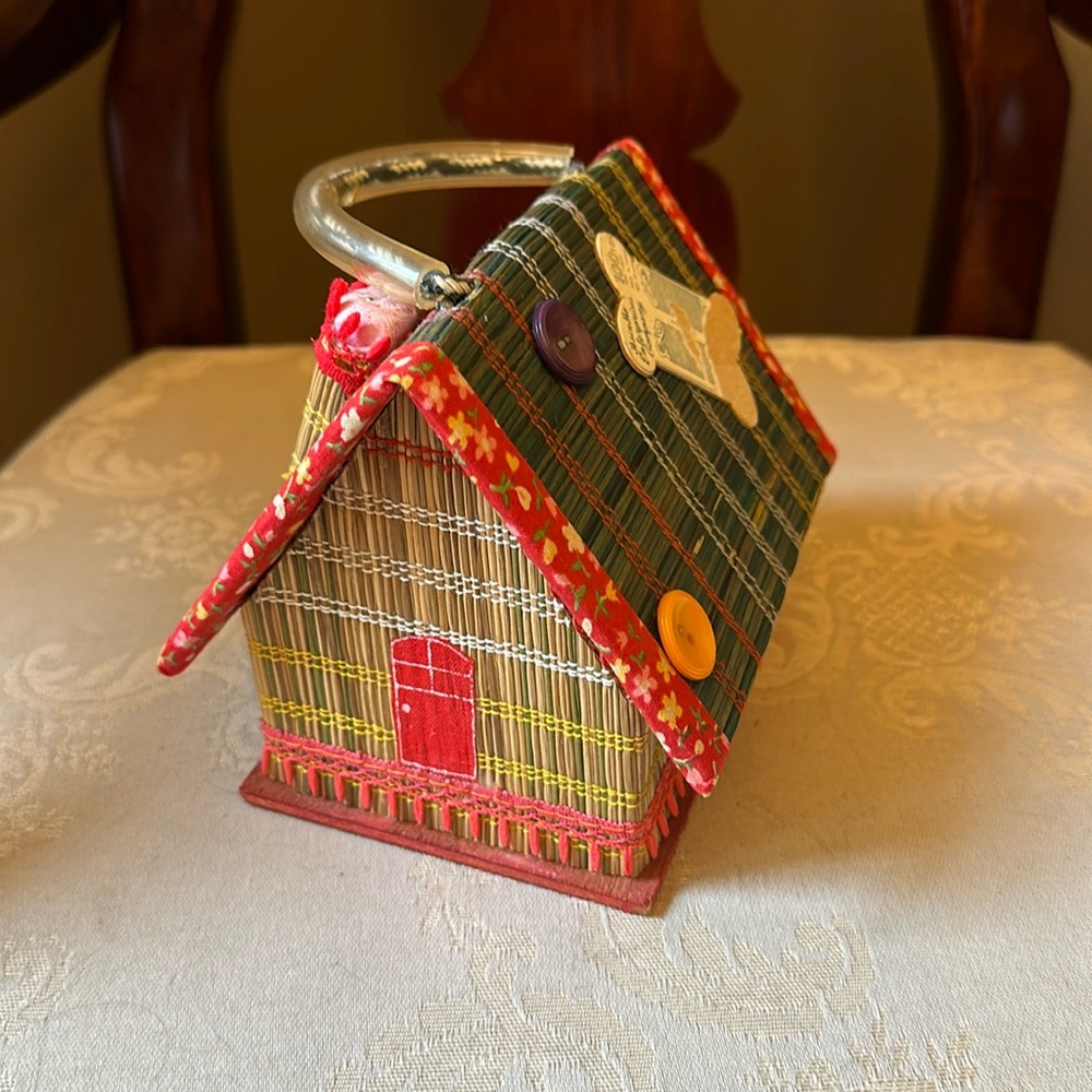 Vintage 1950s Straw Work sewing box from Japan in EUC